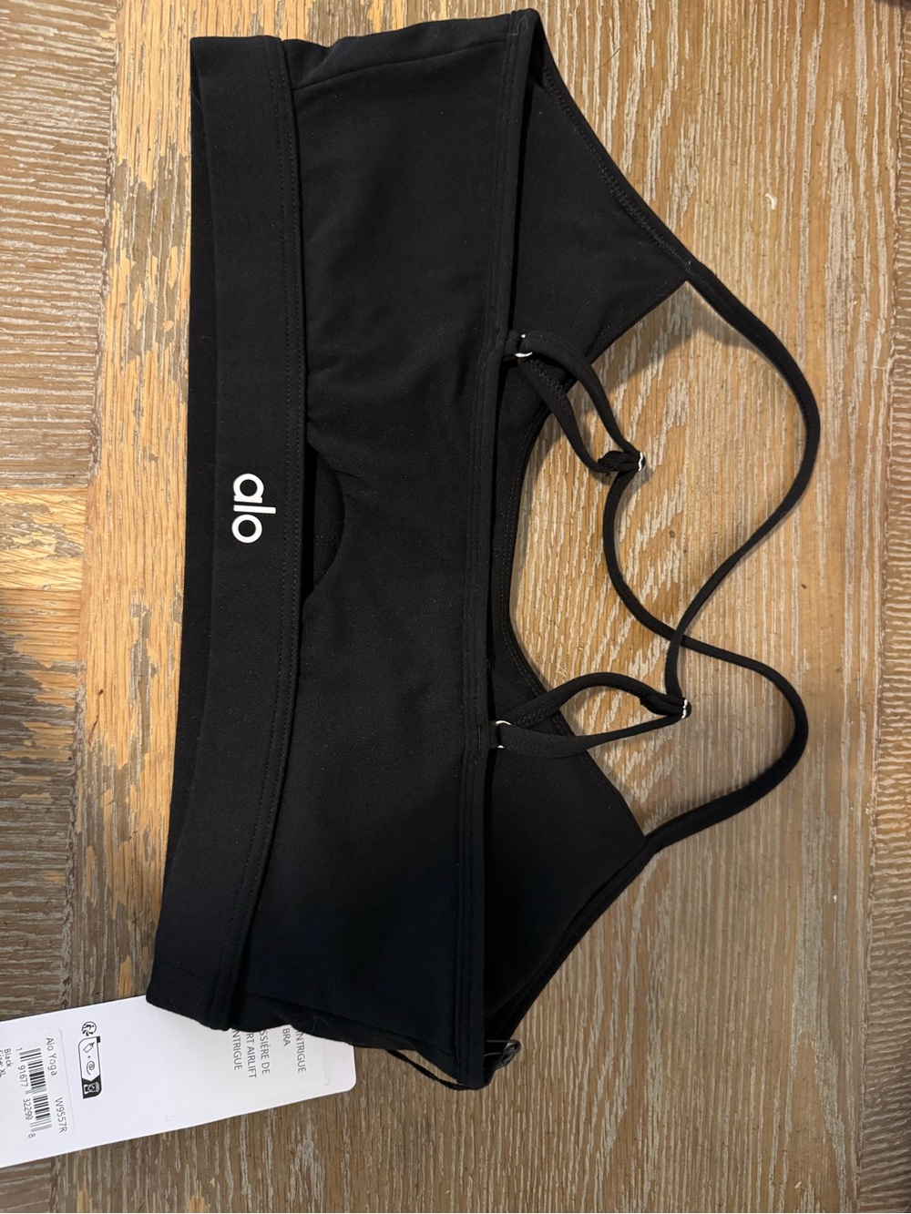 Alo Black Strappy Sports Bra with Logo